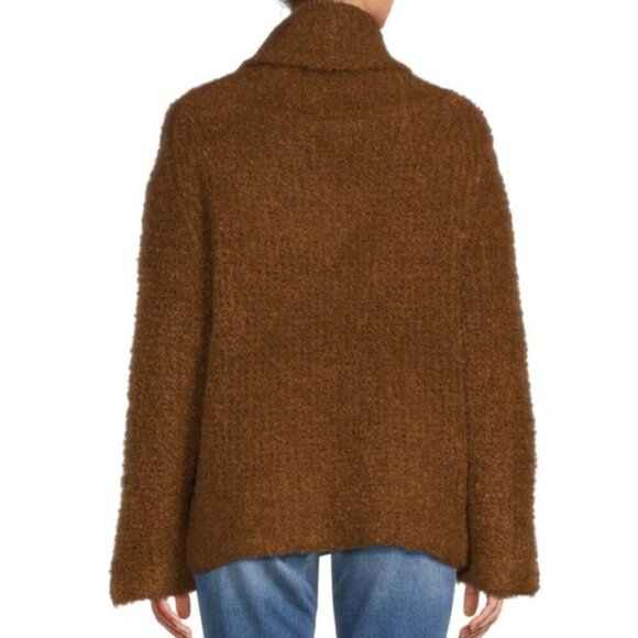 Theory Fold-Over Neckline Pullover Teddy Sweater, Bright Cocoa Brown - Picture 2 of 2